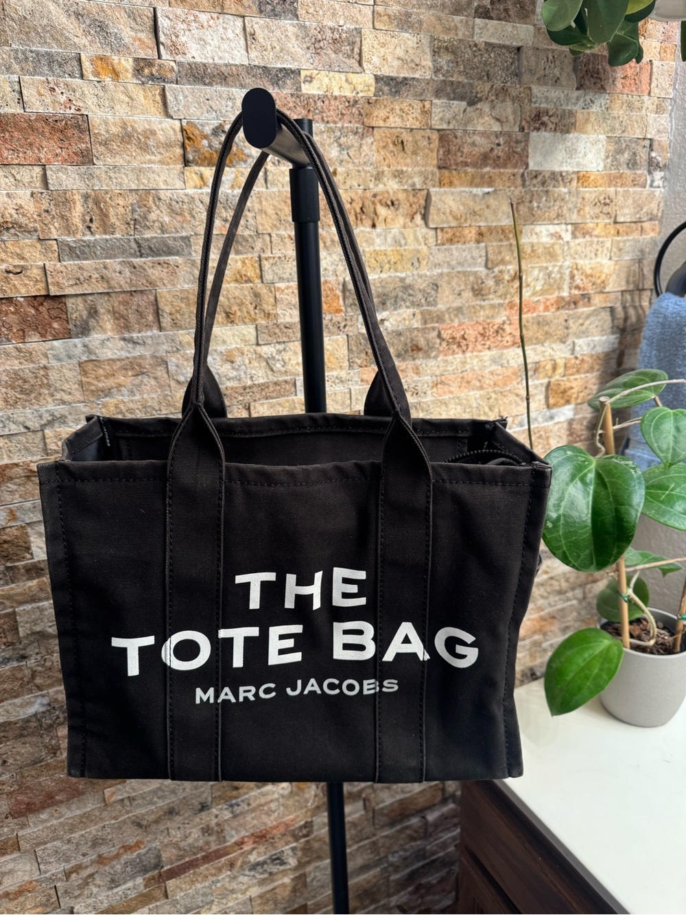 Marc Jacobs Large Black Canvas Tote with White Logo